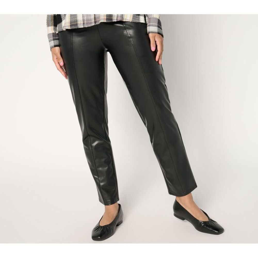 Denim & Co. Women's Pants Sz XS Signature Faux Leather Pull-On Pant Black